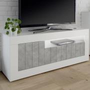 Nitro White High Gloss TV Stand With 3 Doors In Cement And LED