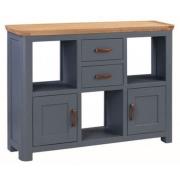 Trevino Small Wooden Display Cabinet In Midnight Blue And Oak