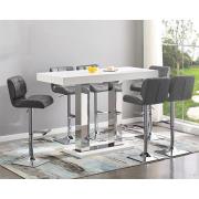 Caprice Large White Gloss Bar Table 6 Candid Grey Stools