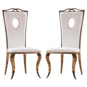 Palila White PU Dining Chairs With Rose Gold Legs In Pair