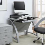 Cohen Curve Computer Desk Small In Black Glass And Grey Ash