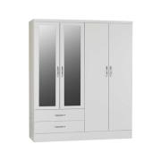 Mark Oak Wooden Wardrobe With 4 Doors 2 Drawers White Gloss Front