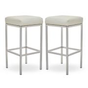 Baino White Leather Bar Stools With Chrome Legs In A Pair