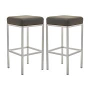 Baino Dark Grey Leather Bar Stools With Chrome Legs In A Pair