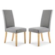 Rabat Silver Grey Fabric Dining Chairs With Natural Legs In Pair