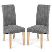 Kaduna Grey Fabric Dining Chairs With Oak Legs In Pair