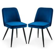 Babette Blue Velvet Dining Chairs With Black Metal Legs In Pair