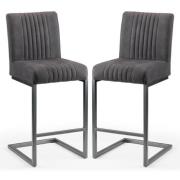 Barras Charcoal Grey Faux Leather Bar Stools In Pair