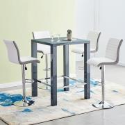 Jam Square Glass Grey Gloss Bar Table 4 Ritz White Grey Stools