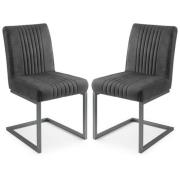 Barras Charcoal Grey Faux Leather Dining Chairs In Pair