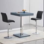 Topaz Glass Grey Gloss Bar Table With 2 Ripple Black Stools