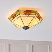 Nevada Tiffany Glass Flush Ceiling Light In Dark Bronze