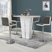 Memphis Glass White Gloss Bar Table 4 Copez Grey White Stools