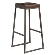 Steeple Vintage Brown Faux Leather Bar Stool In Raw Metal Frame