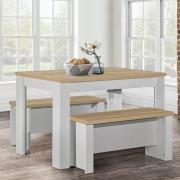 Highland Wooden Dining Table And 2 Benches In Grey And Oak