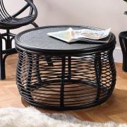 Rybnik Round Wicker Top Rattan Coffee Table In Black