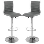 Ripple Grey Faux Leather Bar Stools With Chrome Base In Pair