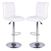 Ripple White Faux Leather Bar Stools With Chrome Base In Pair