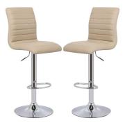 Ripple Stone Faux Leather Bar Stools With Chrome Base In Pair