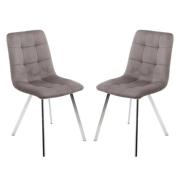 Sandy Squared Grey Velvet Dining Chairs In Pair