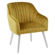 Luxury Upholstered Velvet Armchair With Silver Legs In Mustard