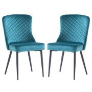 Helmi Peacock Velvet Dining Chairs With Black Legs In Pair