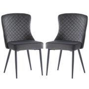 Helmi Graphite Velvet Dining Chairs With Black Legs In Pair