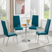 Dante Clear Glass Dining Table With 4 Dora Teal Chairs