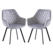 Viha Swivel Silver Velvet Dining Chairs In Pair