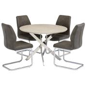 Caprika Taupe Marble Effect Dining Table 4 Caprika Taupe Chairs