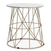 Mania Round White Marble Top Side Table With Gold Base