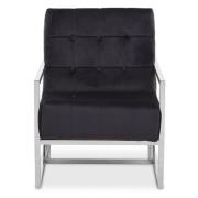 Hanna Velvet Lounge Chair With Silver Frame In Black