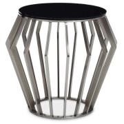 Orion Round Black Glass Top Side Table With Silver Metal Frame