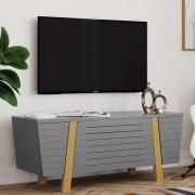 Fiditi Wooden TV Stand With 3 Doors In Grey And Oak