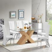 Zanti Glass Dining Table With Oak Base 6 Ravenna White Chairs