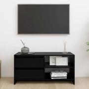 Quana Pinewood TV Stand With 2 Doors 1 Shelf In Black