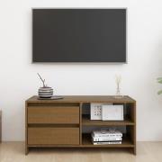 Quana Pinewood TV Stand With 2 Doors 1 Shelf In Honey Brown