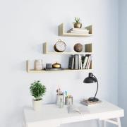 Scotia Set Of 3 Wooden Wall Display Shelf In Sonoma Oak