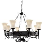 Cartwheel Black Iron 8 Lights Pendant Light With Sanded Glass