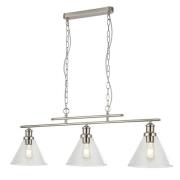 Pyramid 3 Lights Glass Shade Pendant Light In Satin Silver