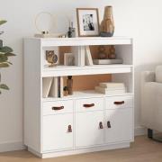 Satha Pinewood Highboard With 3 Doors 3 Drawers In White