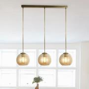 Balls 3 Lights Amber Glass Bar Pendant Light In Antique Brass