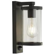 Bakerloo Outdoor PIR Clear Glass Wall Light In Dark Black