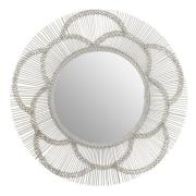 Casa Round Floral Effect Wall Mirror In Silver Metal Frame