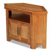 Earls Wooden Corner TV Unit In Chunky Solid Oak With 2 Doors