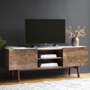 Barcela Wooden TV Stand With White Marble Top In Walnut