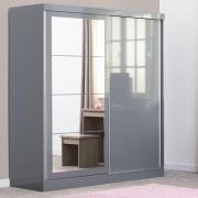 Mack Mirrored Sliding Wardrobe With 2 Doors Grey Gloss Front