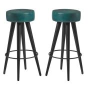 Medina Round Vintage Teal Faux Leather Bar Stools In Pair