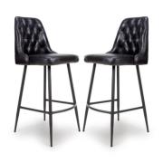 Basel Black Genuine Buffalo Leather Bar Chairs In Pair