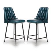 Basel Blue Genuine Buffalo Leather Counter Bar Chairs In Pair